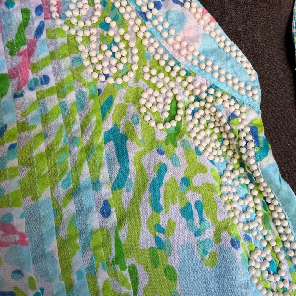 Lilly Pulitzer Beaded Tunic Top Blue Green Print Size - Picture 6 of 9